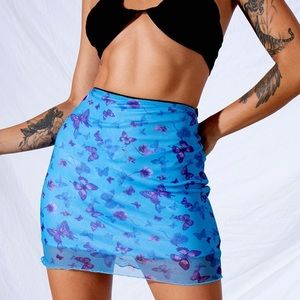 Motel rocks kinnie mini skirt mesh butterfly azure